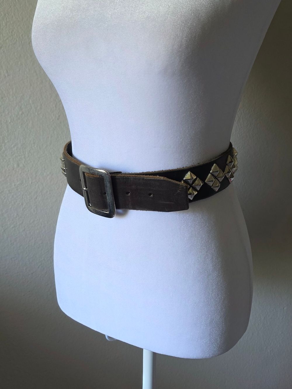 Dark Brown Silver Studded Punk Rock Vintage Genuine Leather Belt